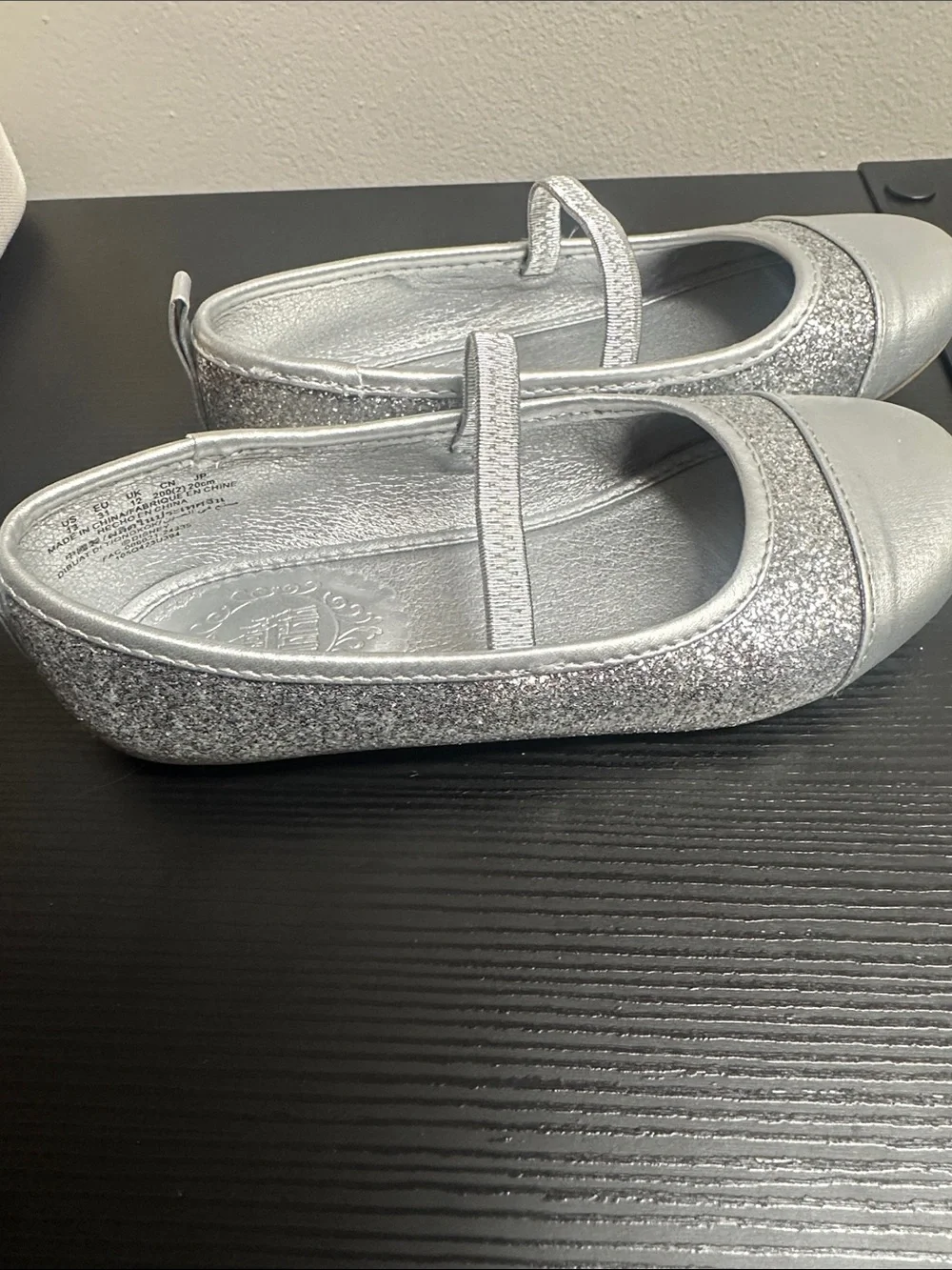 Girls Disney Silver Glitter Mary Jane Kids Shoes SZ 13